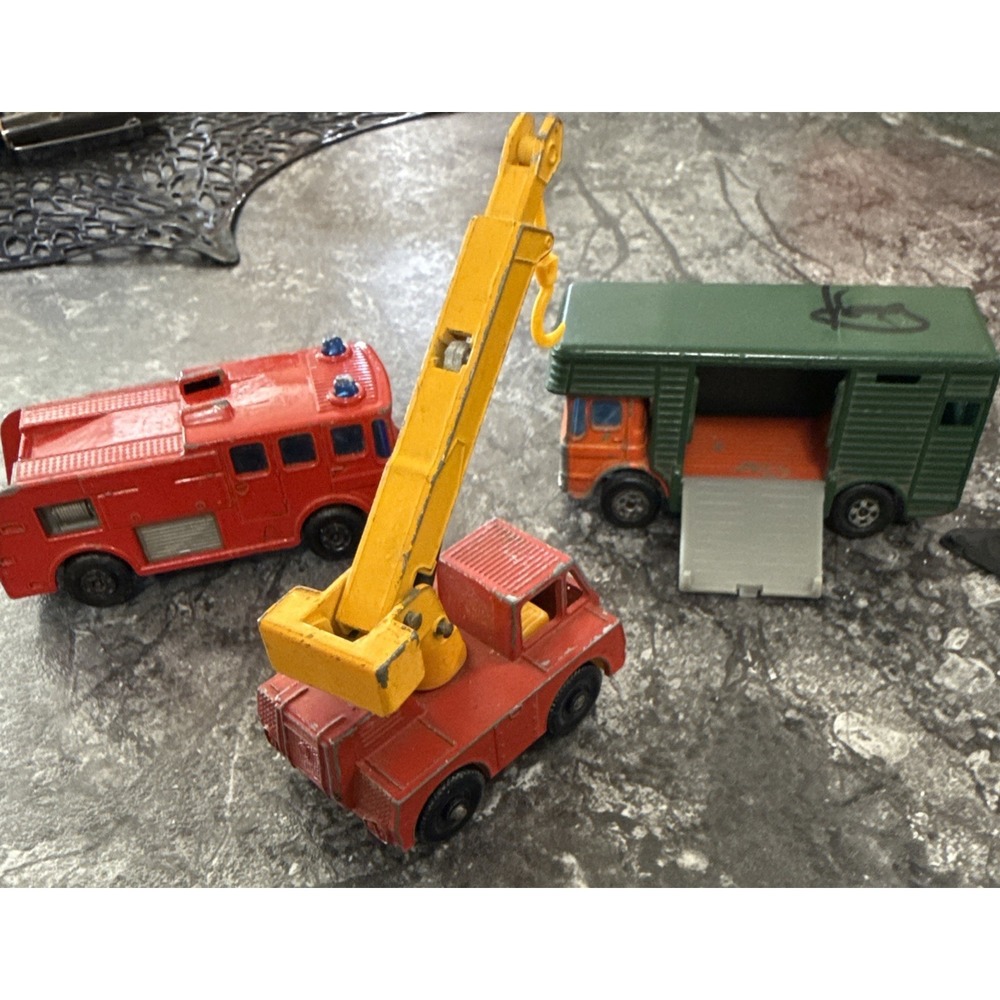 VTG Matchbox Lesney Lot Of 3 Crane‎ Horse Trailer Merryweather Fire Engine 1969
